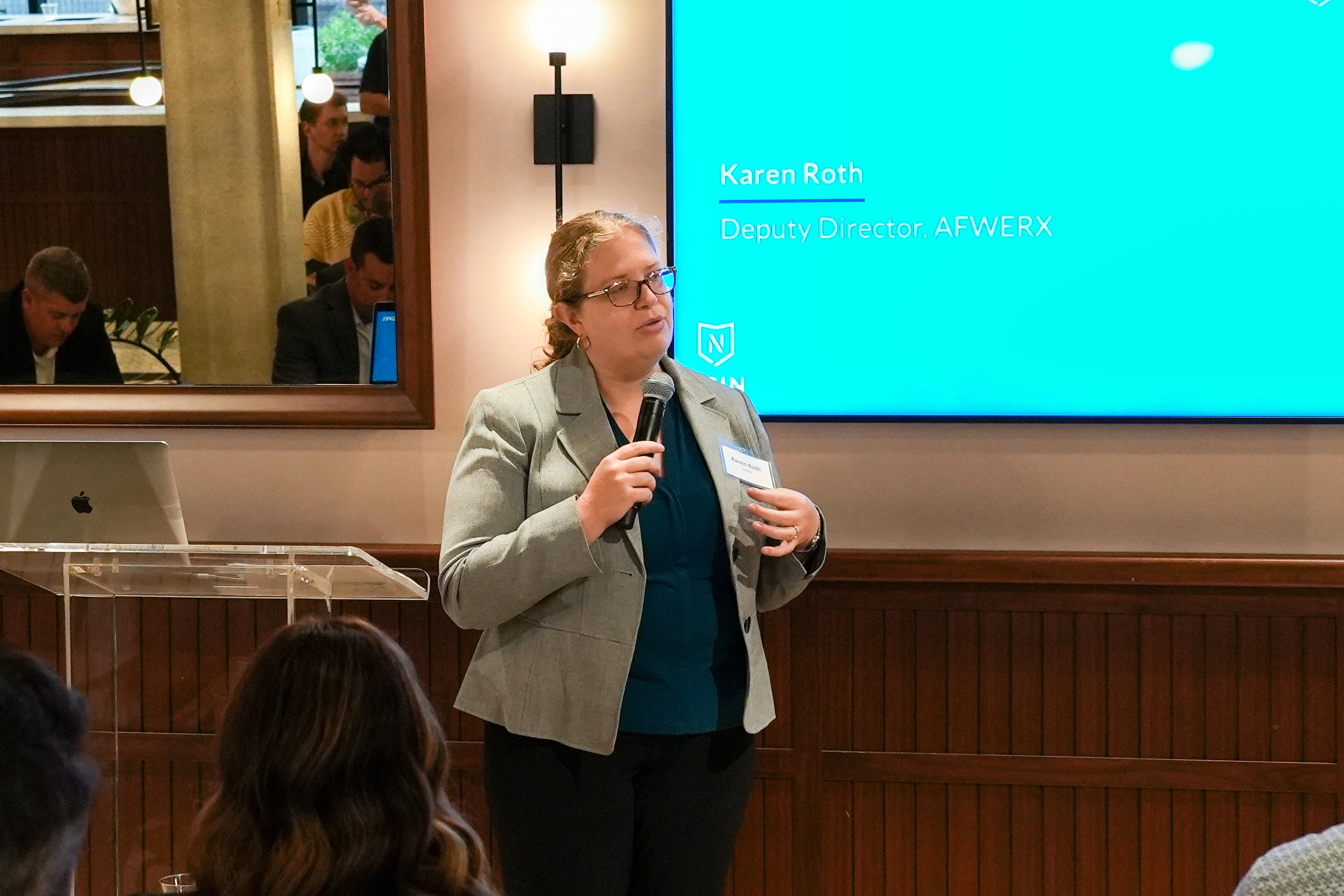 Karen Roth, Deputy Director of AFWERX, speaks at the NSIN Propel New York 2023 Demo Day.